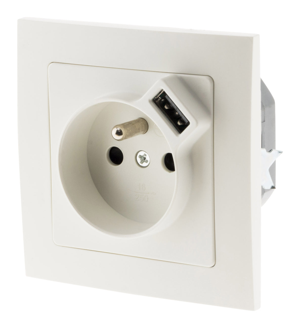 Prise 2P+T 16A encastrable + USB 2,1A - blanc - Zenitech