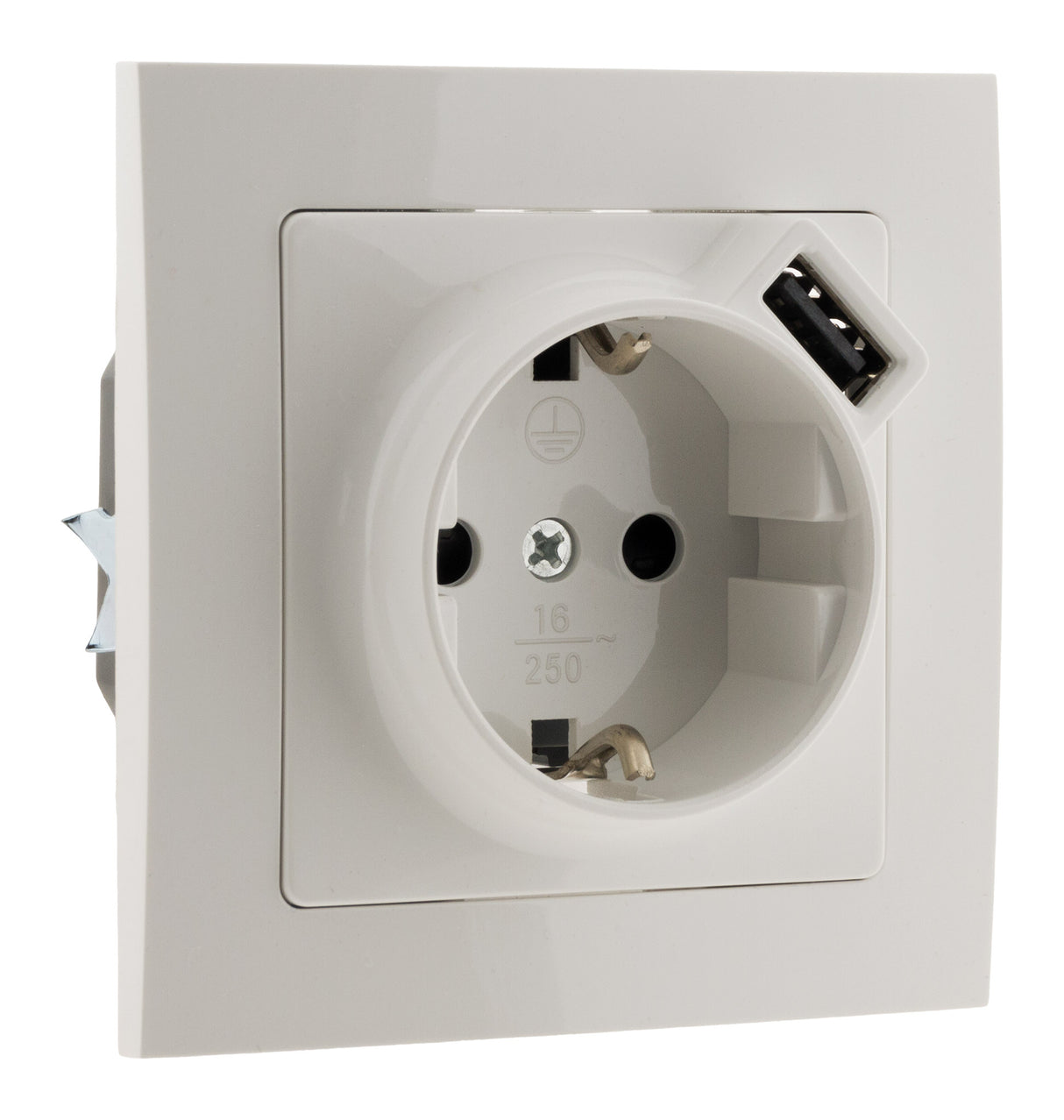 Prise encastrable Schuko 16A + USB - Kalya - Blanc - Zenitech