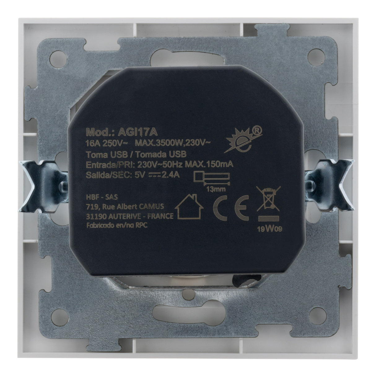 Prise encastrable Schuko 16A + USB - Kalya - Blanc - Zenitech