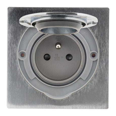 Prise de sol 16A 2P+T finition alu brossé - IP55 - Zenitech