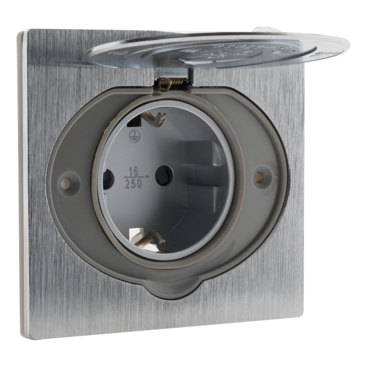 Prise de sol 16A Schuko alu brossé - IP44 + boîte installation - Zenitech