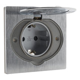 Prise de sol 16A Schuko alu brossé - IP44 + boîte installation - Zenitech