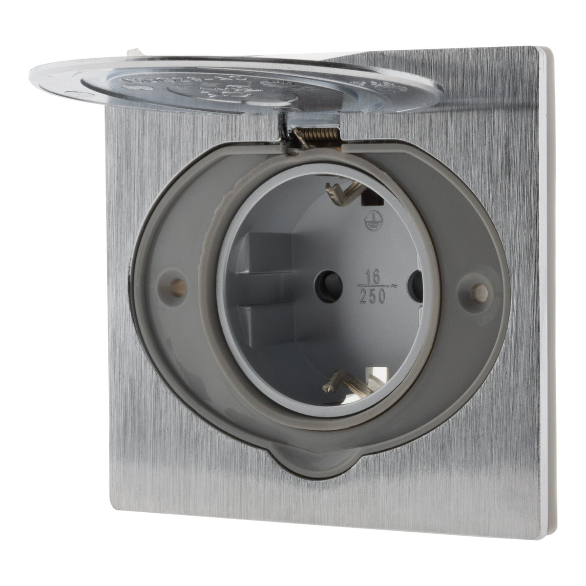 Prise de sol 16A Schuko alu brossé - IP44 + boîte installation - Zenitech