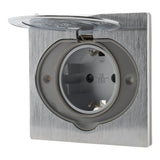 Prise de sol 16A Schuko alu brossé - IP44 + boîte installation - Zenitech