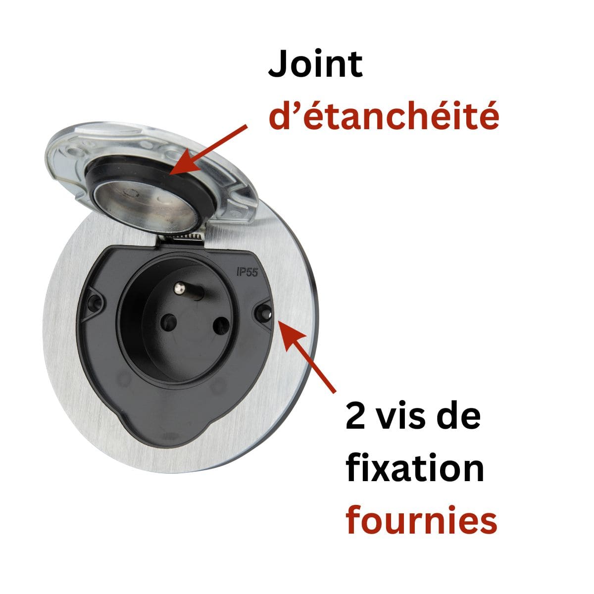 Prise de sol étanche ronde 16A - 2P+T IP55 - Métal Brossé - Thomson