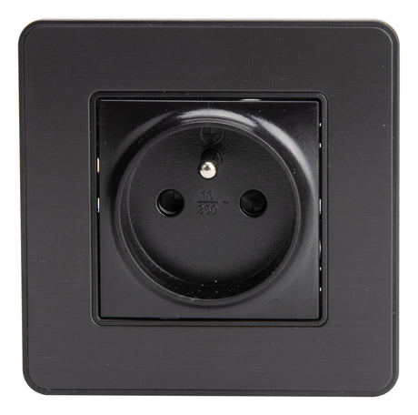 Prise 2P+T 16A simple complet - métal Noir brossé - Kouro - Zenitech