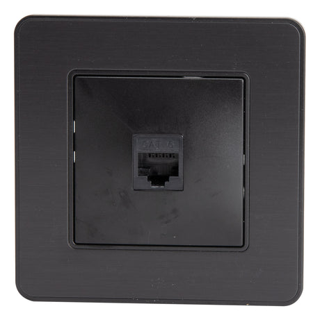 Prise réseau RJ45 complète - catégorie 6 - métal Noir brossé - Kouro - Zenitech