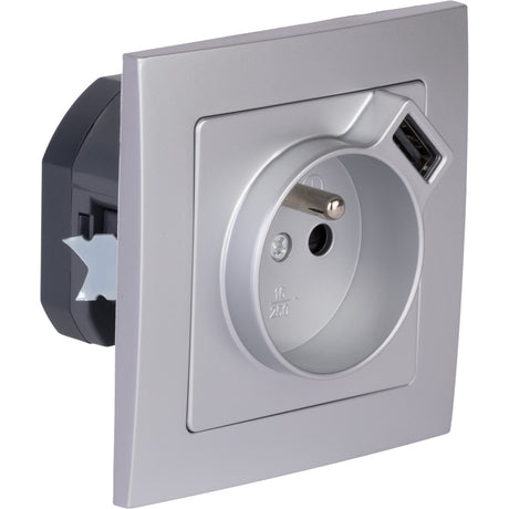 Prise + USB A encastrés + plaque de finition Kalya - Zenitech