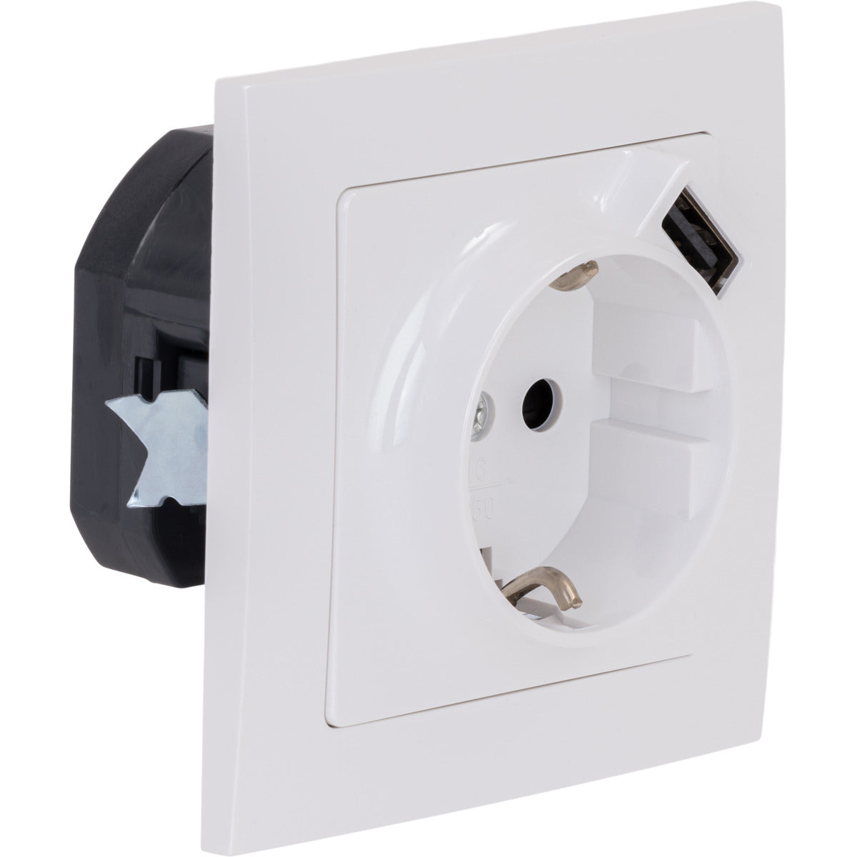 Prise Schuko + USB A encastrés + plaque de finition Kalya - Blanc - Zenitech