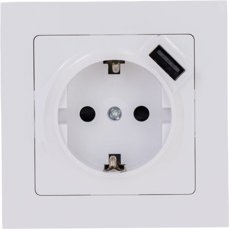 Prise Schuko + USB A encastrés + plaque de finition Kalya - Blanc - Zenitech