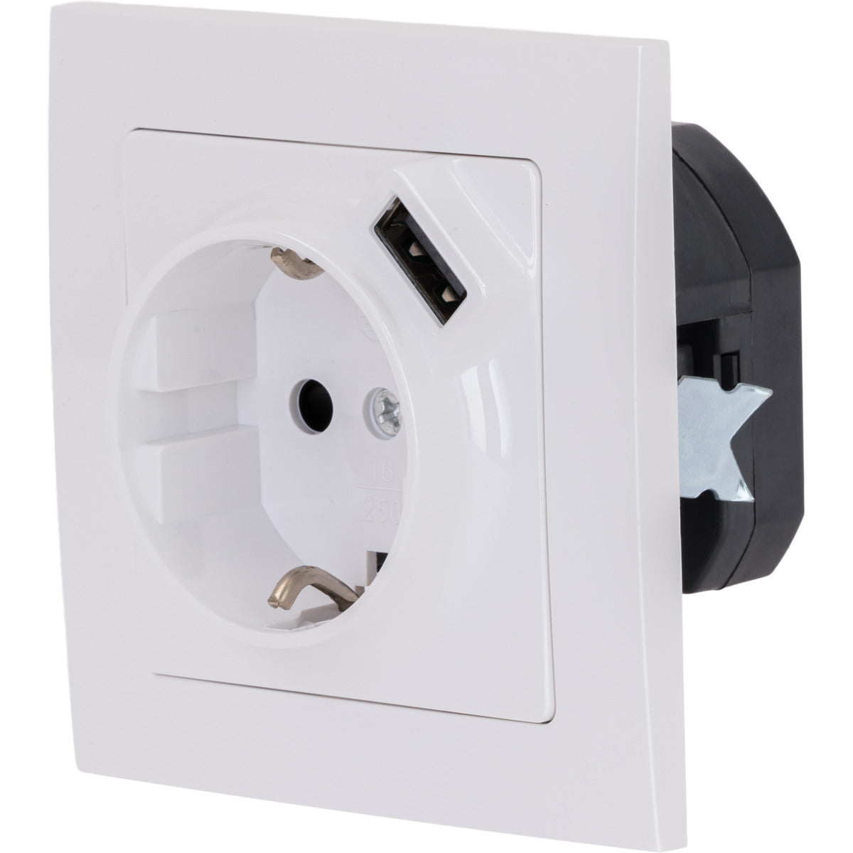 Prise Schuko + USB A encastrés + plaque de finition Kalya - Blanc - Zenitech