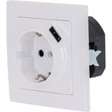 Prise Schuko + USB A encastrés + plaque de finition Kalya - Blanc - Zenitech