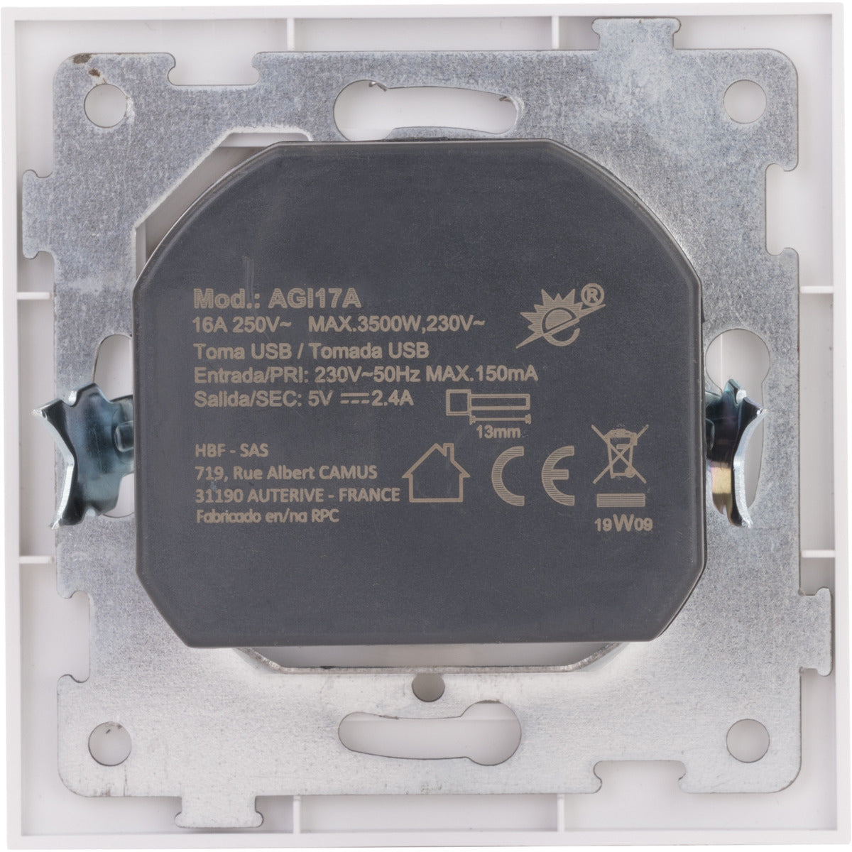 Prise Schuko + USB A encastrés + plaque de finition Kalya - Blanc - Zenitech