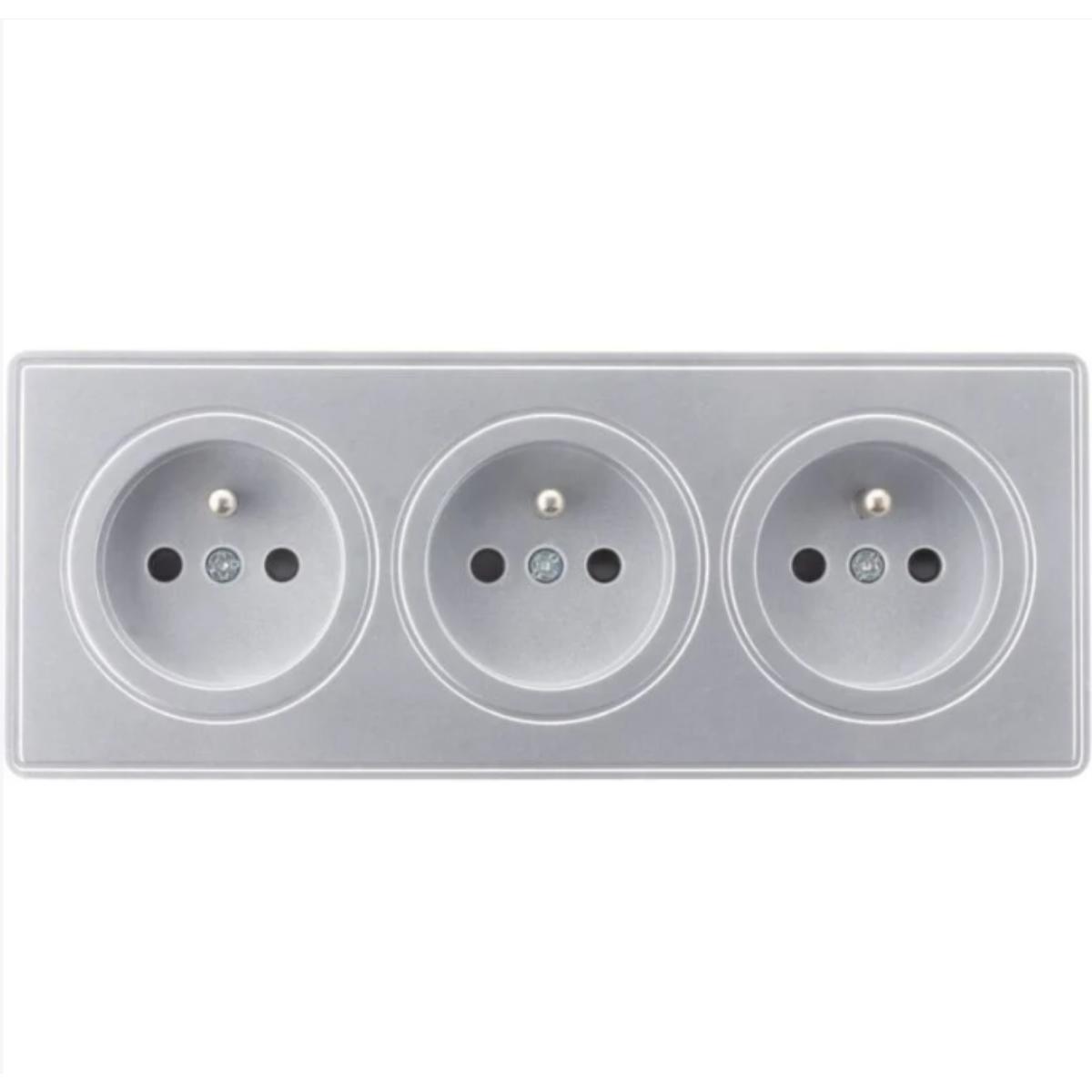 Triple prise câblée en saillie + plaque - Argent - Kalya - Zenitech