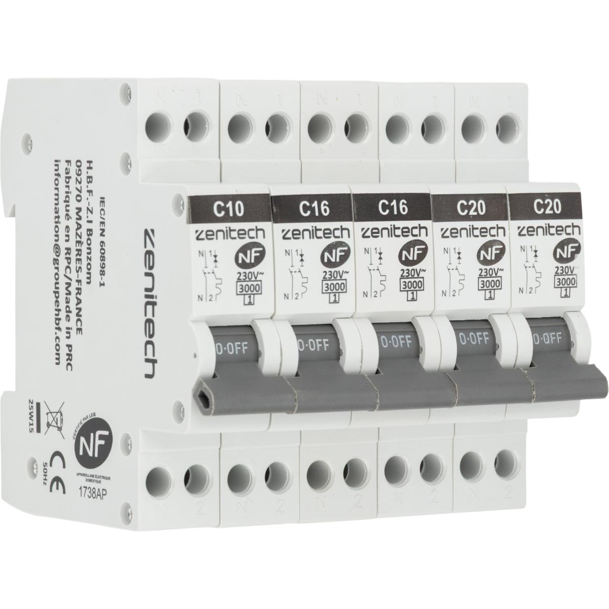 Pack de disjoncteurs 10A + 16A + 20A - Zenitech