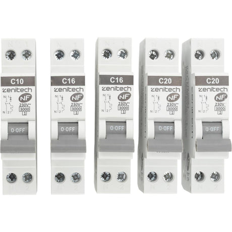 Pack de 5 disjoncteurs 1x10A + 2x16A + 2x20A - Zenitech