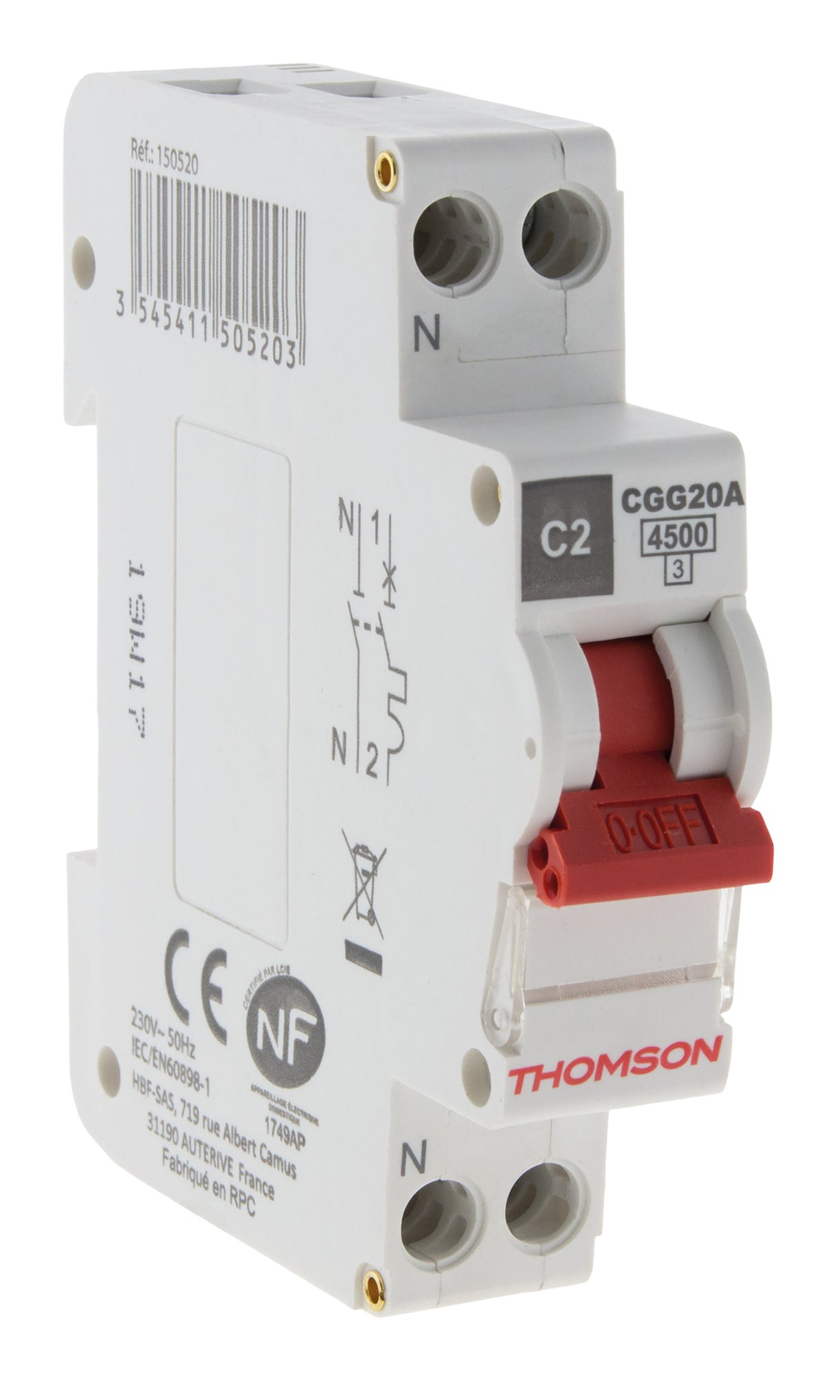 Disjoncteur à vis PH+N - NF - Pouvoir de coupure 4.5KA - Thomson