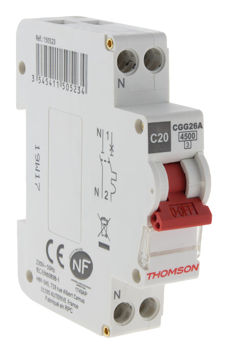 Disjoncteur à vis PH+N - NF - Pouvoir de coupure 4.5KA - Thomson