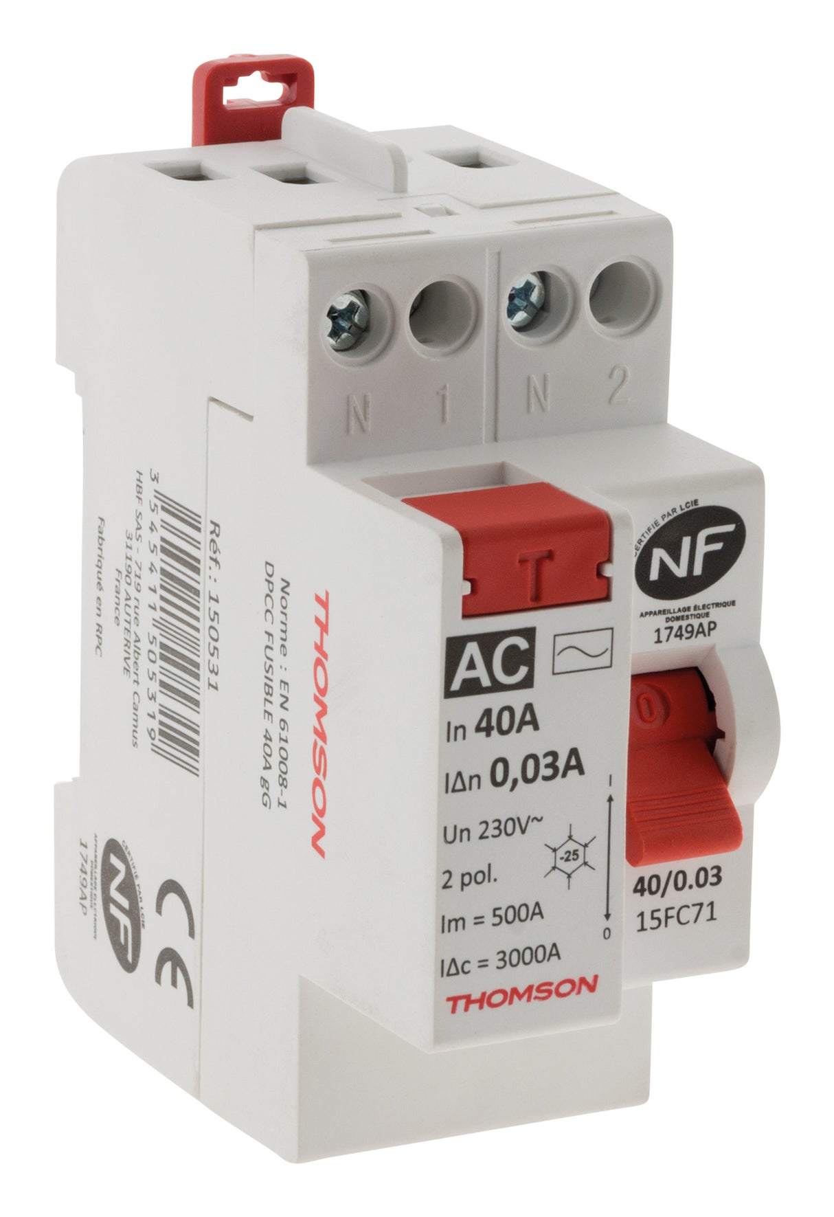 Interrupteur différentiel à vis 40A type AC NF - Thomson