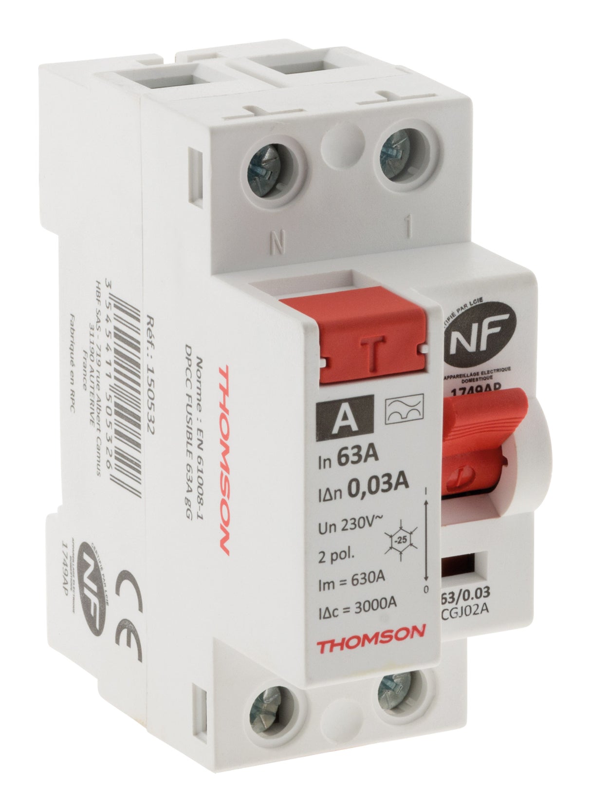 Interrupteur différentiel à vis - 63A type A NF - Thomson