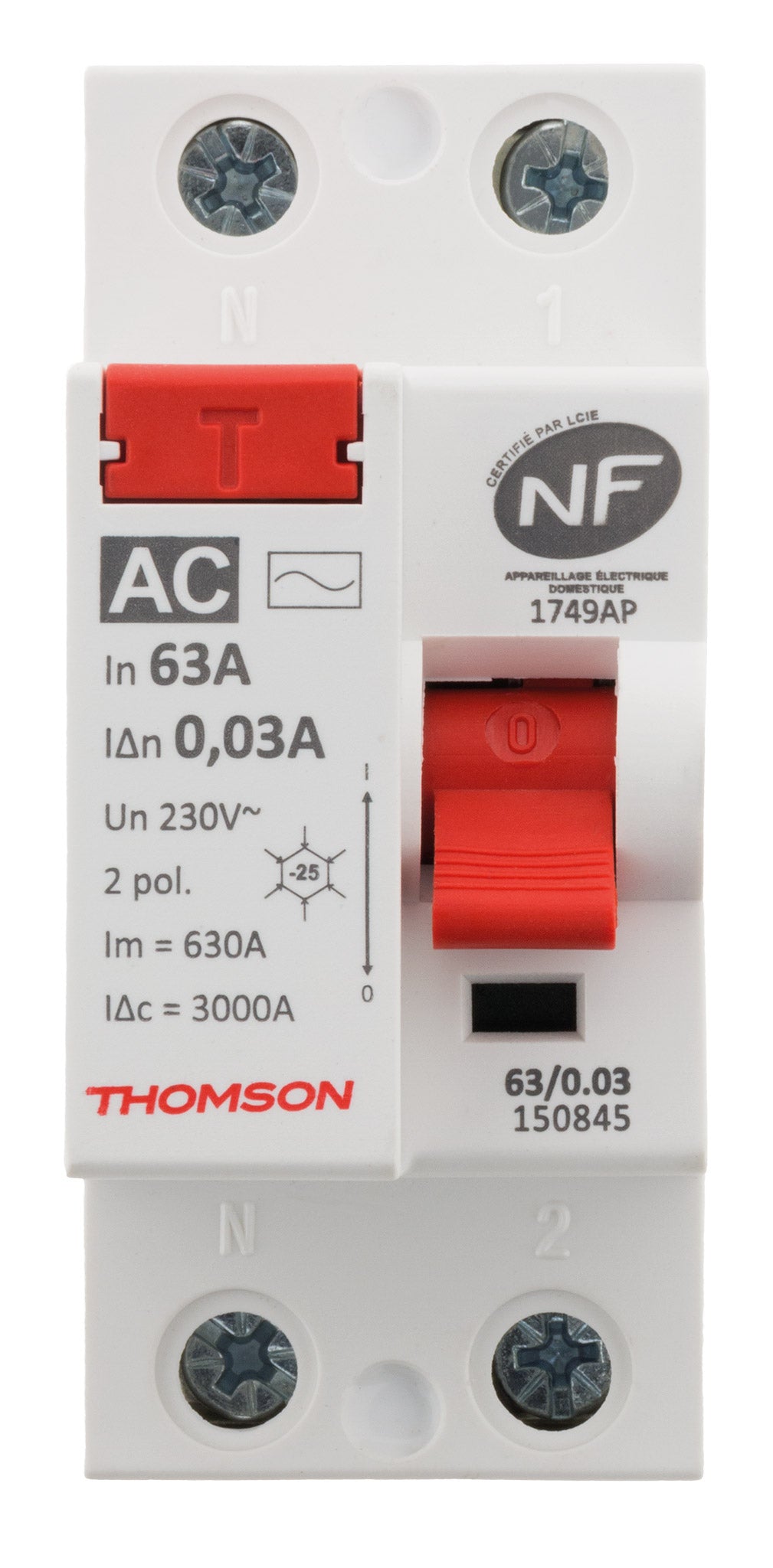 Interrupteur différentiel à vis - 63A type AC NF - Thomson