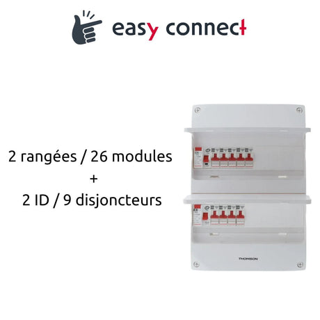 Coffret électrique pré-équipé 2 rangées/26 modules - 2 ID/9 disjoncteurs - EasyConnect Thomson