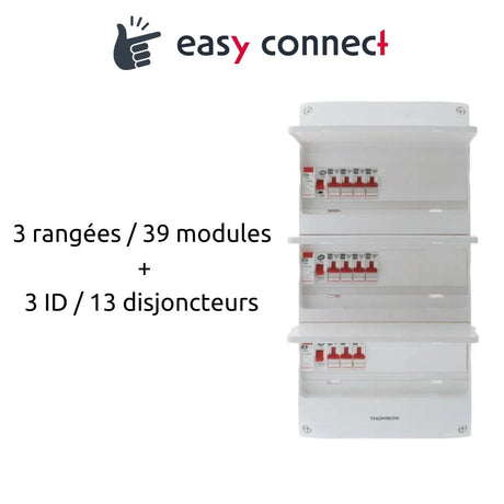 Coffret électrique pré-équipé 3 rangées/39 modules - 3 ID/13 disjoncteurs - EasyConnect - Thomson