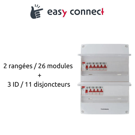 Coffret électrique pré-équipé 2 rangées/26 modules - 3 ID/11 disjoncteurs - EasyConnect Thomson