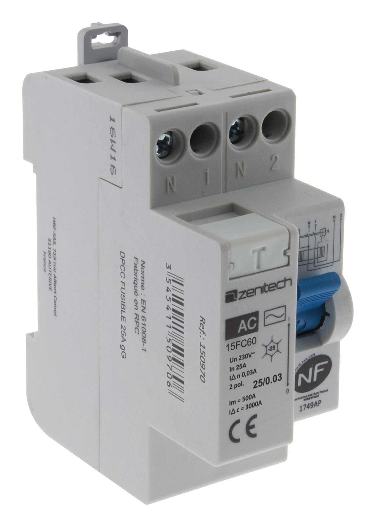 Interrupteur différentiel 25/2 30mA Type AC NF - Zenitech