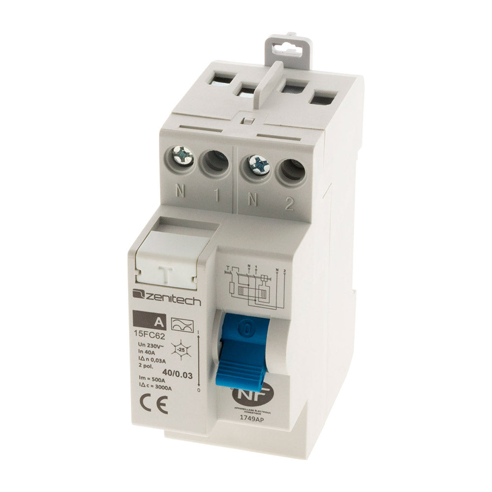 Interrupteur différentiel 40/2 30mA Type A NF - Zenitech