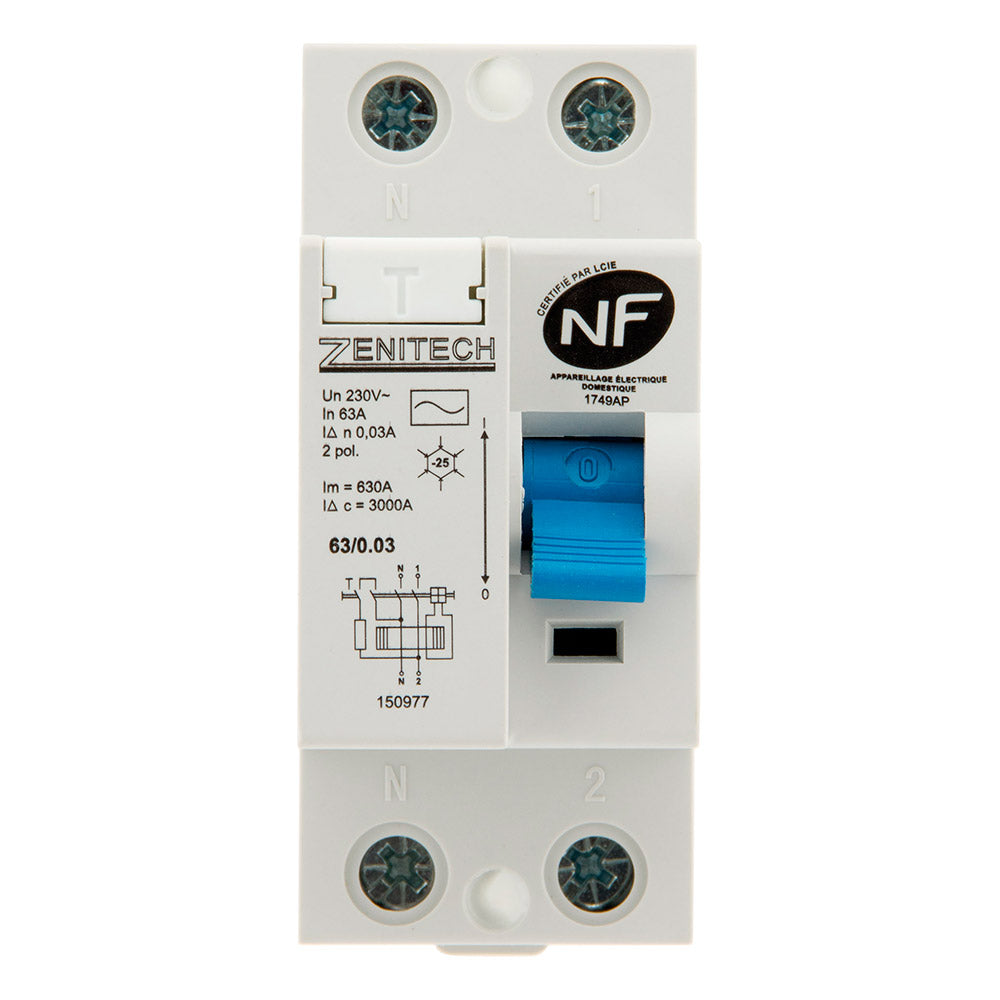 Interrupteur différentiel 63/2 30mA Type AC NF - Zenitech