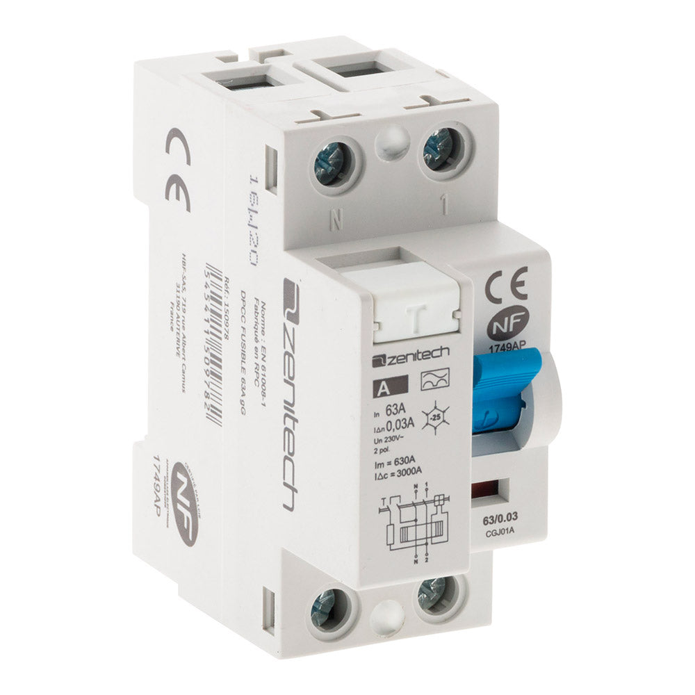 Interrupteur différentiel 63/2 30mA Type A NF - Zenitech