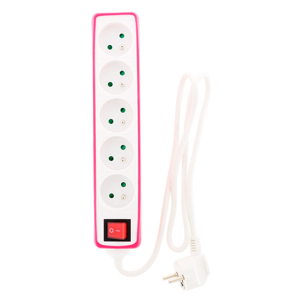 Multiprise 5 prises 16A 2P+T avec interrupteur et housse rose - Zenitech