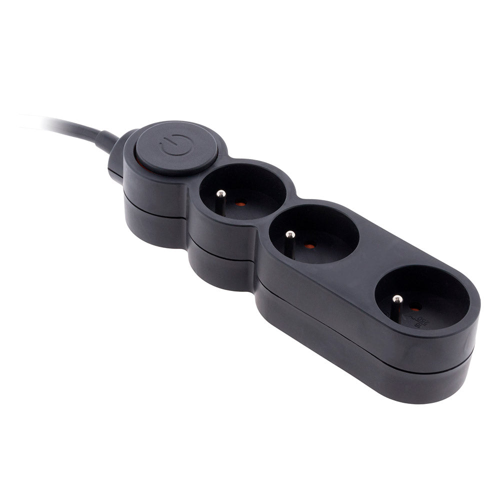 Bloc Home 3 prises 16A 2P+T avec interrupteur et fiche extraplate - câble HO5VV-F 3G1 1,5m - Zenitech