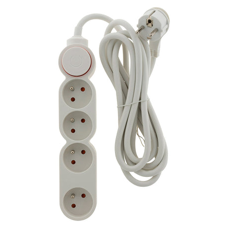 Bloc Home 4 prises 16A 2P+T avec interrupteur et fiche extraplate - Blanc - câble HO5VV-F 3G1 3m