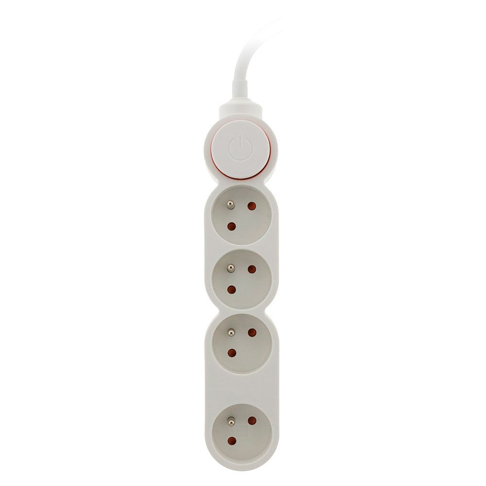 Bloc Home 4 prises 16A 2P+T avec interrupteur et fiche extraplate - Blanc - câble HO5VV-F 3G1 3m