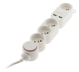 Bloc Home 4 prises 16A 2P+T + 2x USB 2,1A avec interrupteur et fiche extraplate - Blanc - câble HO5VV-F 3G1 1,5m - Zenitech