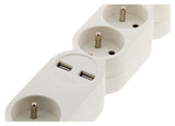 Bloc Home 4 prises 16A 2P+T + 2x USB 2,1A avec interrupteur et fiche extraplate - Blanc - câble HO5VV-F 3G1 1,5m - Zenitech