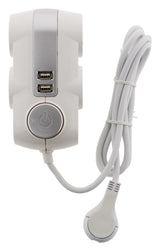 Bloc Premium 4x 16A 2P+T avec interrupteur - câble HO5VV-F 3G1mm² 1,5m + 2x USB équipé d'une fiche extraplate blanc - Zenitech