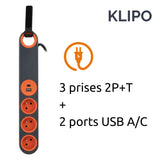 Bloc multiprise Klipo travaux et chantiers avec lampe LED - 3 prises 2P+T et USB - Zenitech