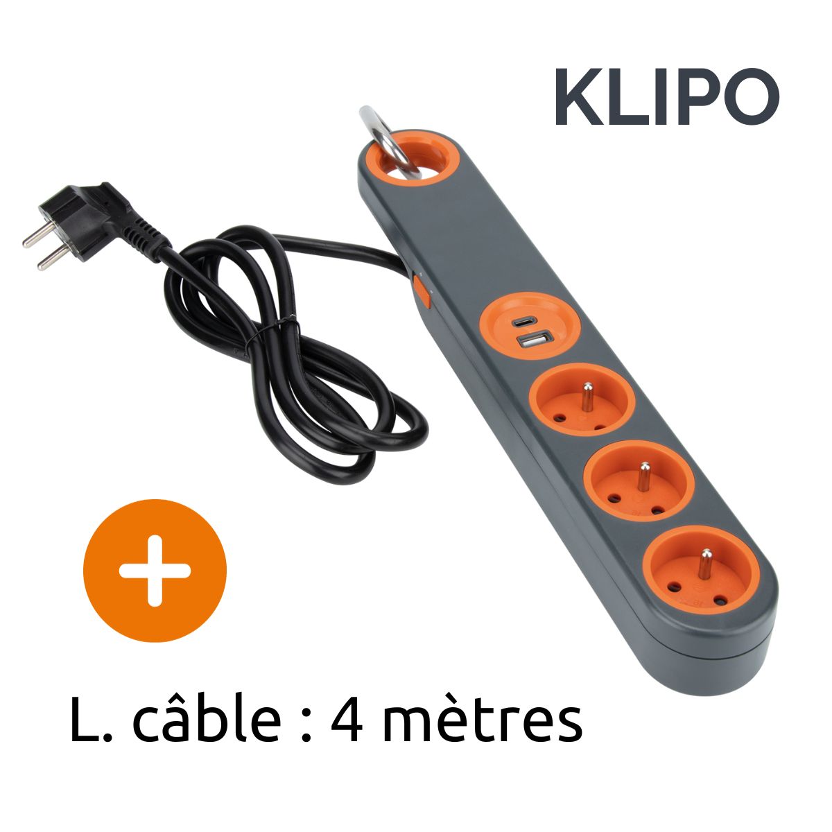 Bloc multiprise Klipo travaux et chantiers avec lampe LED - 3 prises 2P+T et USB - Zenitech