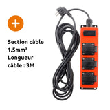 Multiprise étanche 3 prises 16A 2P+T avec 2x USB 2,1A - Polyvalente intérieur/extérieur - Zenitech