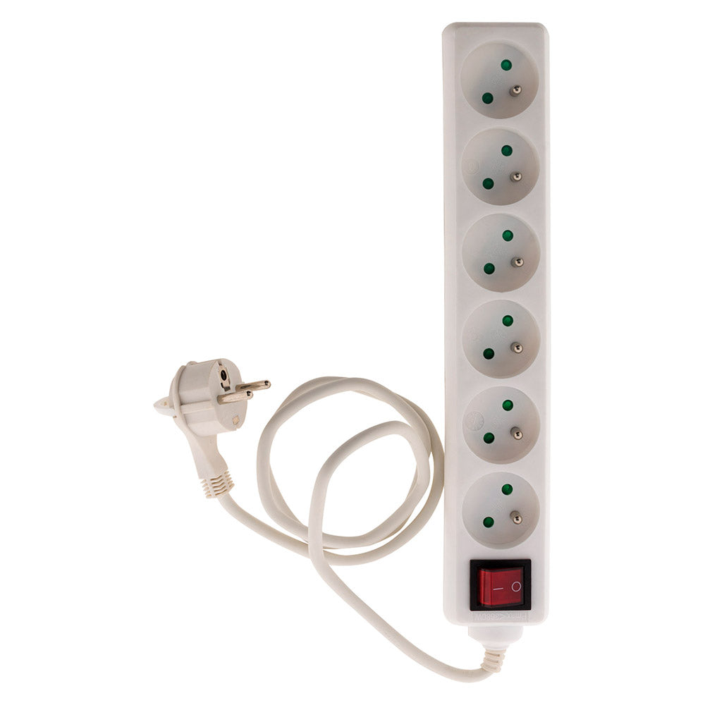 Bloc multiprise 6 prises 16A 2P+T avec interrupteur et fiche extraplate Blanc - NF - Zenitech