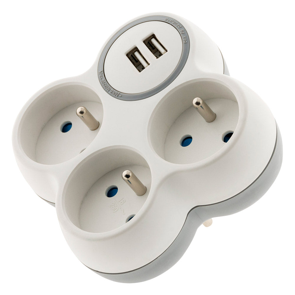 Multiprise triplite 16A avec 2 ports USB - Zenitech