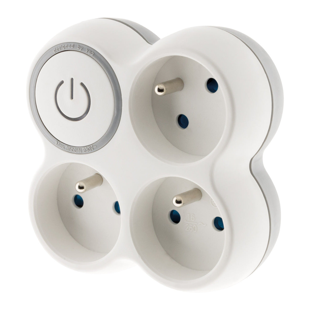 Multiprise triplite + interrupteur 16A - blanc et gris - Zenitech