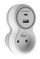 Prise 16A et deux chargeurs USB A+C (Blanc et Gris) - Gamme Bolea -ZENITECH