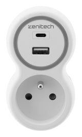 Prise 16A et deux chargeurs USB A+C (Blanc et Gris) - Gamme Bolea -ZENITECH