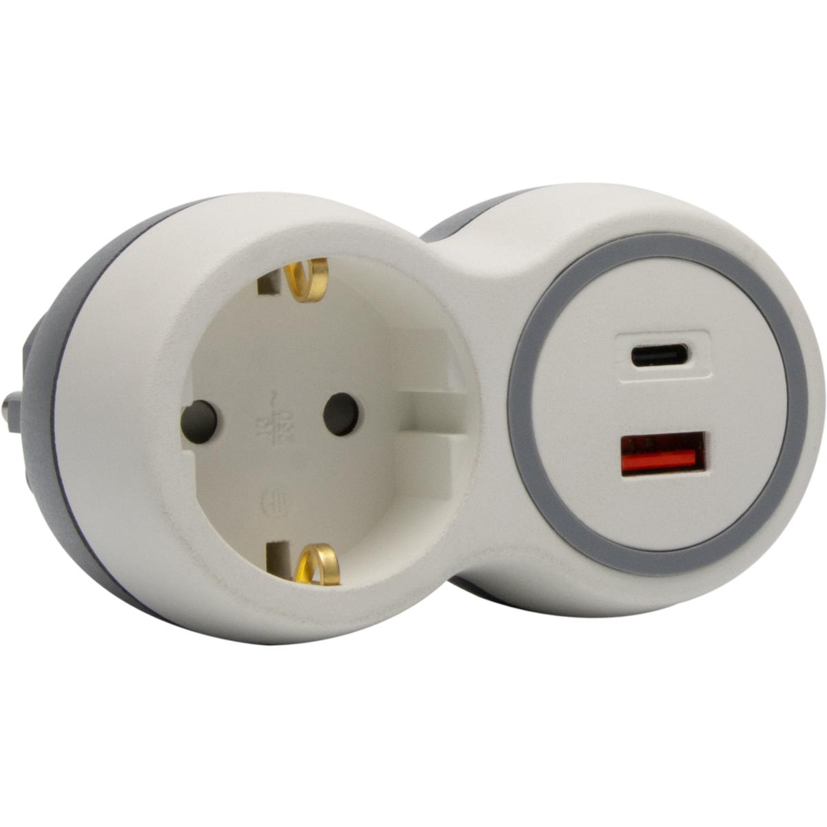 Prise Schuko 16A + USB A+C - 20W - Blanc/Gris - Bolea - Zenitech
