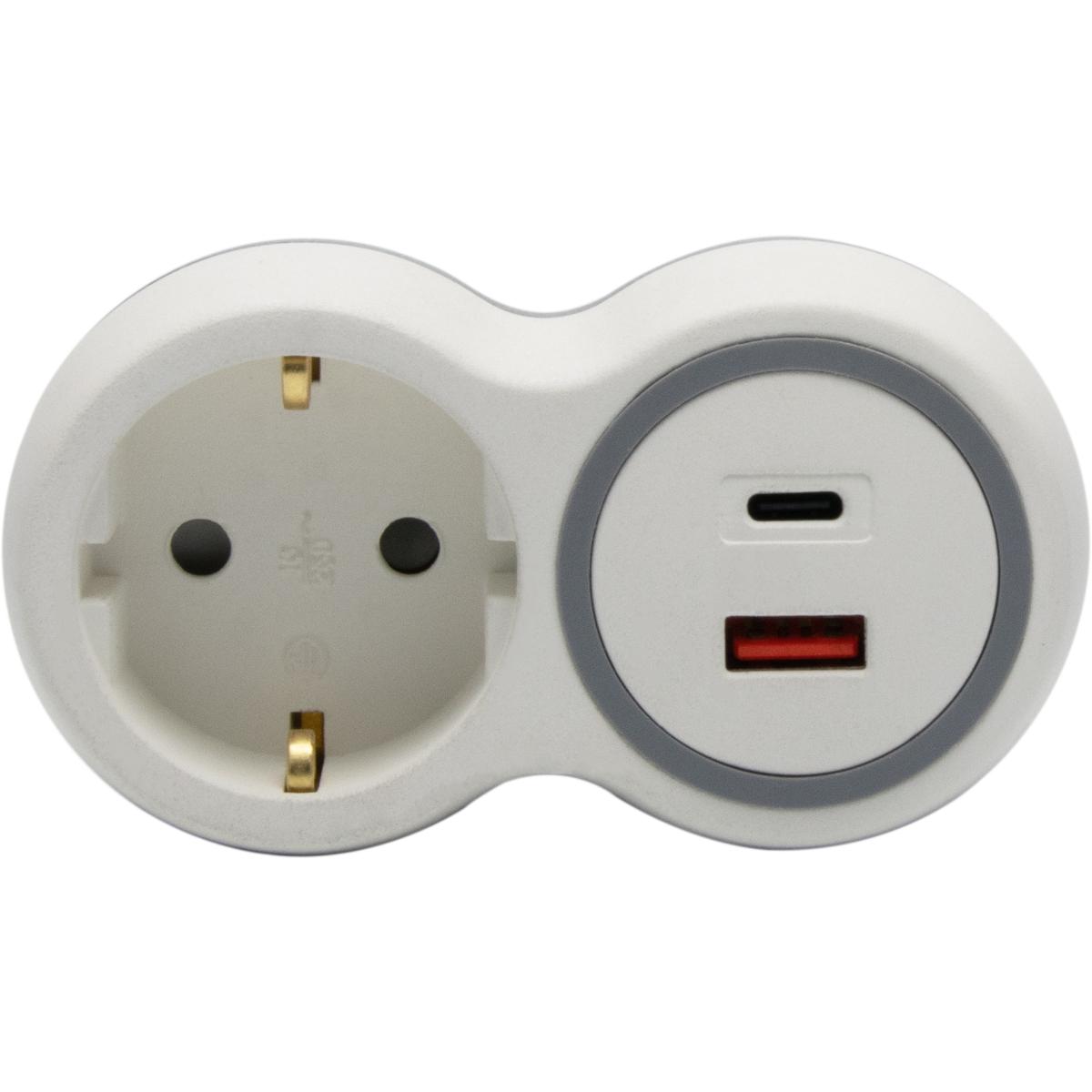 Prise Schuko 16A + USB A+C - 20W - Blanc/Gris - Bolea - Zenitech