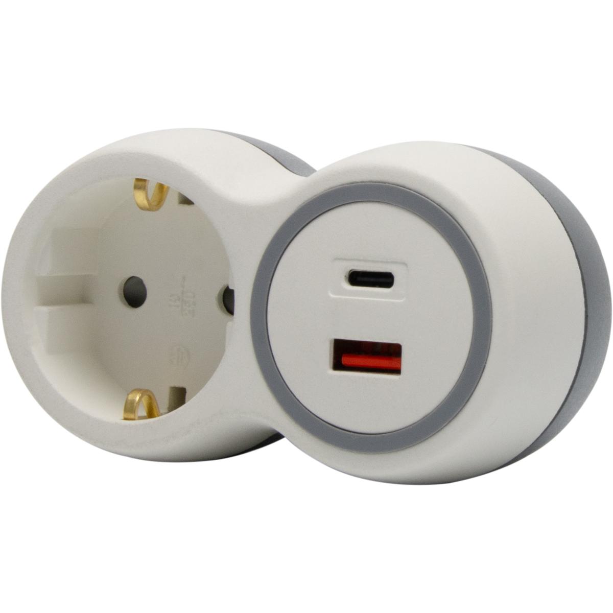Prise Schuko 16A + USB A+C - 20W - Blanc/Gris - Bolea - Zenitech
